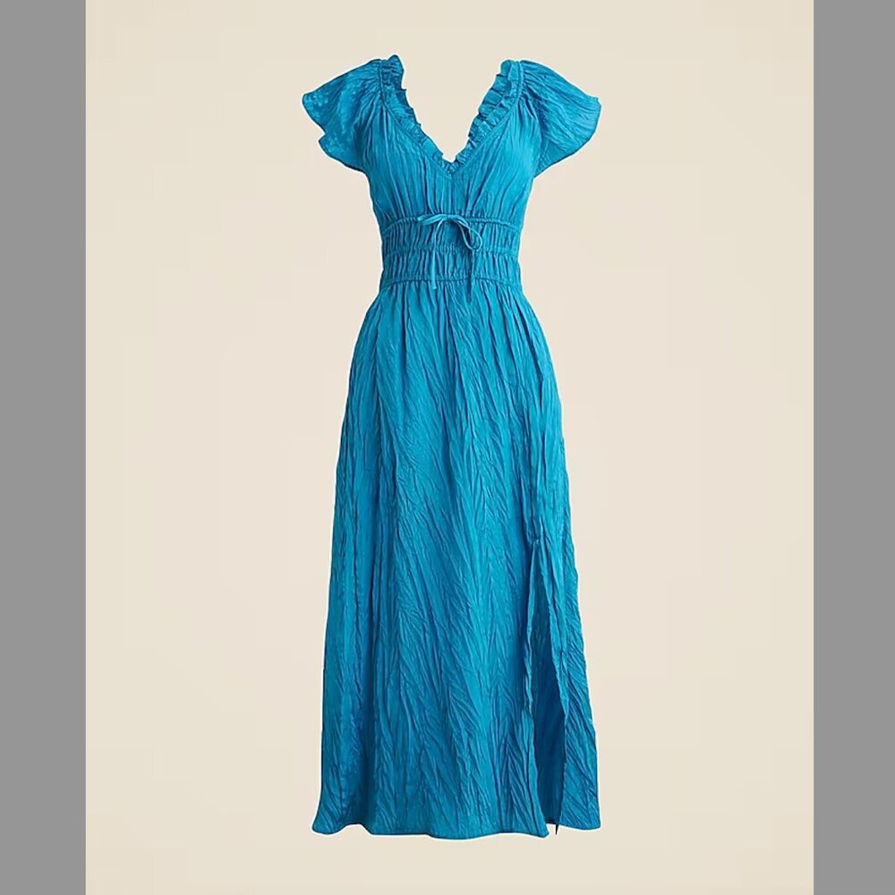 J. Crew Turquoise Blue Crinkle Maxi Dress